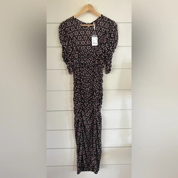 Free People Briella Ruched Midi Dress NWT - Picture 3 of 5